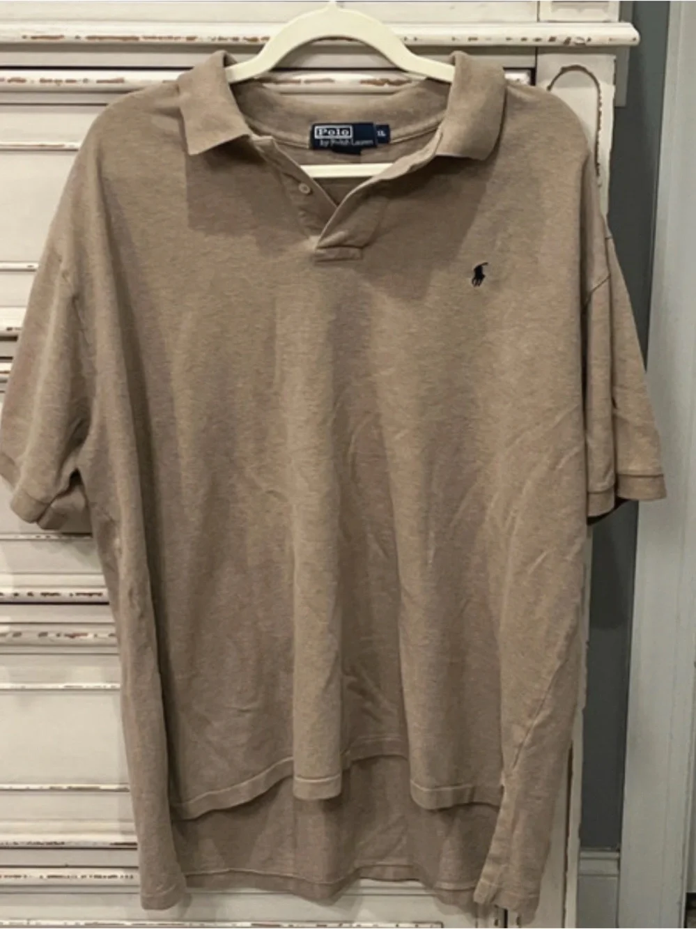 Ralph Lauren Men's Tan Polo Shirt with Navy Pony